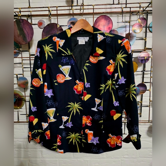 NANCY BOLEN | Tropical Print Black 2 Pc Coordinate (Jacket & Pants) - Picture 9 of 13